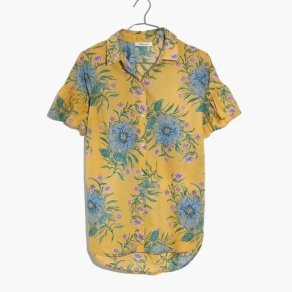 Madewell Ruffle-Sleeve Button-Down Shirt in Painted Blooms - Picture 4 of 8